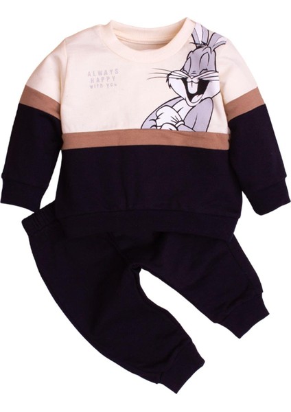 Pamuklu Bugs Bunny Baskılı Tatlı Unisex Bebek&Çocuk 2'Li Alt Üst Eşofman Takım