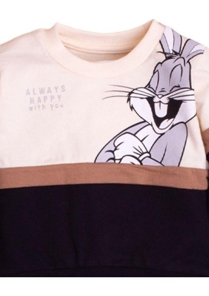 Pamuklu Bugs Bunny Baskılı Tatlı Unisex Bebek&Çocuk 2'Li Alt Üst Eşofman Takım