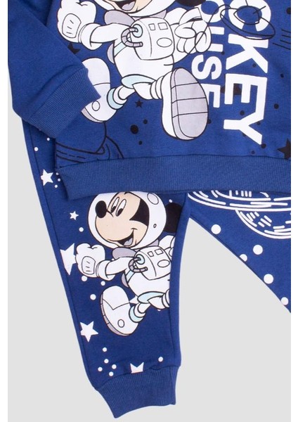 Pamuklu Astronot Mickey Mause Baskılı Tatlı Unisex Bebek&Çocuk 2'Li Alt Üst Eşofman Takım
