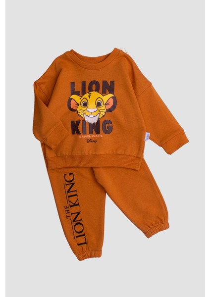Pamuklu Aslan Baskılı Tatlı Unisex Bebek&çocuk 2'li Alt Üst Eşofman Takım
