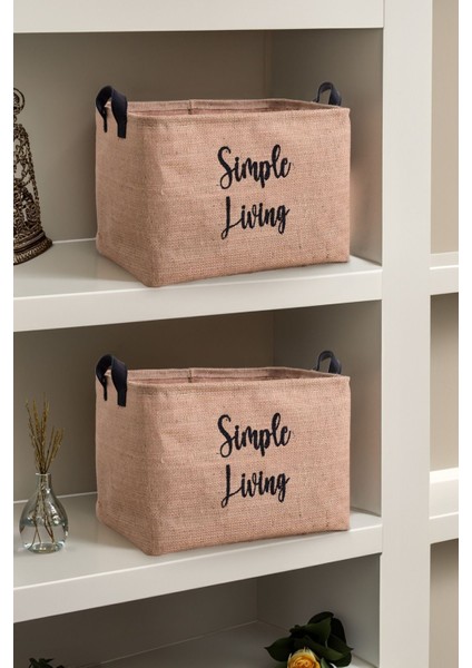 2'li Jüt Orta Boy Simple Living Baskılı Düzenleyici Saklama Sepeti Set 30 x 22 x 18