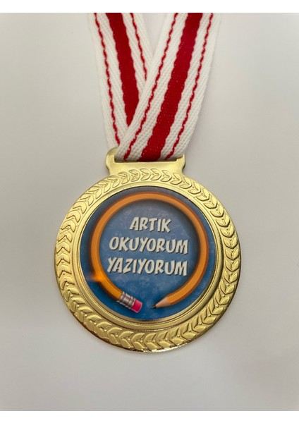 1 Adet Artık Okuyorum Yazıyorum Madalyası Dijital Baskılı Madalya