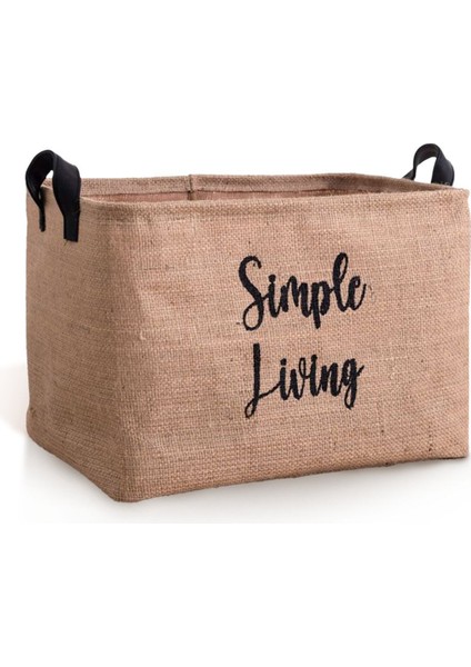 Jüt Simple Living Baskılı Küçük Boy 2'li Düzenleyici Saklama Sepeti Set 15 x 25 x 18