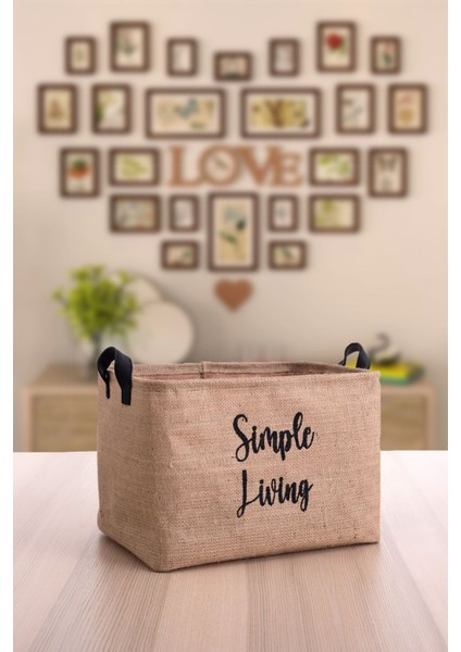 Jüt Simple Living Baskılı Büyük Boy 2'li Düzenleyici Saklama Sepeti Set 37 x 27 x 25