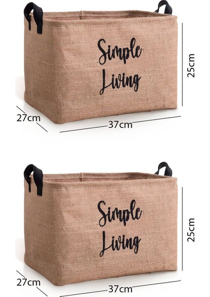 Jüt Simple Living Baskılı Büyük Boy 2'li Düzenleyici Saklama Sepeti Set 37 x 27 x 25