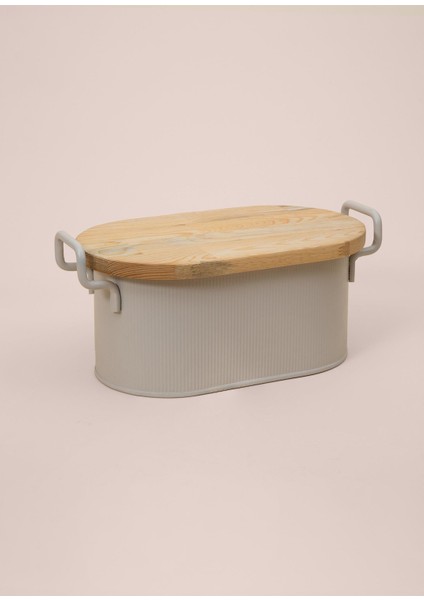 Stripe Ahşap Kapaklı Ekmek Saklama Kutusu Bej 40X22X18 cm