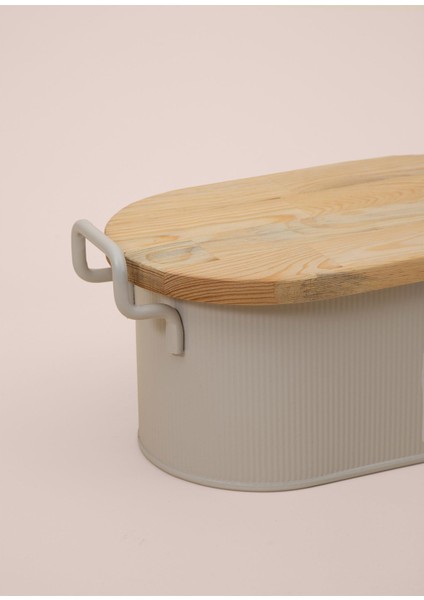 Stripe Ahşap Kapaklı Ekmek Saklama Kutusu Bej 40X22X18 cm