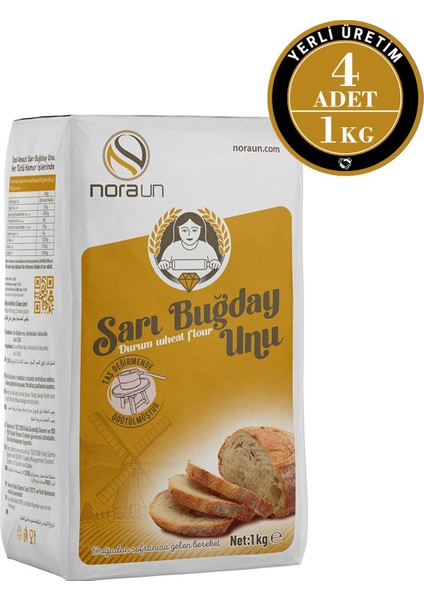 Sarı Buğday Unu ( Durum Buğdayı) 1 kg 6 Adet (Vegan)