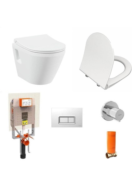 Integra Rim-Ex Kanalsız Asma Klozet + VitrA Slim Duroplast Klozet Kapağı + Gömme Rezervuar 7062L003-0850