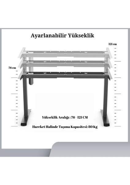 Siyah Yükseklik Ayarlı Masa | Tek Motorlu | Elektrikli Masa Mekanizması | Kolay Kurulum
