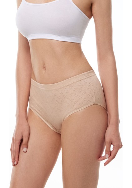 Kadın Ten 6 Lı Paket %100 Pamuk Yüksek Bel Jakarlı Slip Külot 351