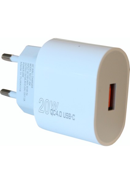 ELB03-20USB Beyaz 20W USB Şarj Kafa Qc4.0(Akıllı Koruma-Hızlı Şarj-Isıya Dayanıklı)