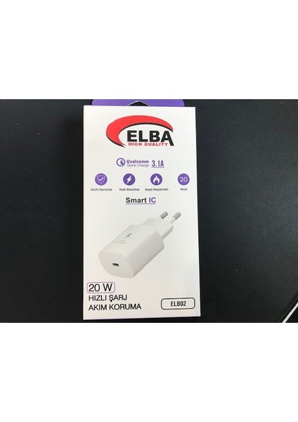 ELB02-20WPD Beyaz 20W Usb-C Şarj Kafa Pd 3.0-Qc4.0(Akıllı Koruma-Hızlı Şarj-Isıya Dayanıklı)