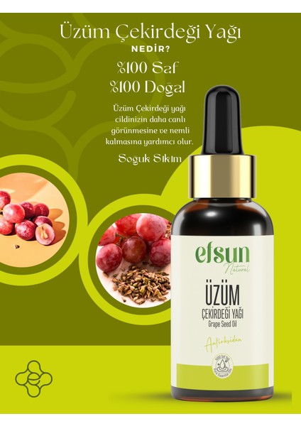 Üzüm Çekirdeği Yağı %100 Saf ve Doğal Soğuk Sıkım 30 ml