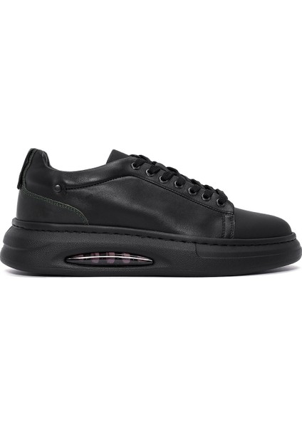 Erkek Siyah Bağcıklı Kalın Tabanlı Deri Sneaker 24WFD611318