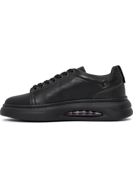 Erkek Siyah Bağcıklı Kalın Tabanlı Deri Sneaker 24WFD611318