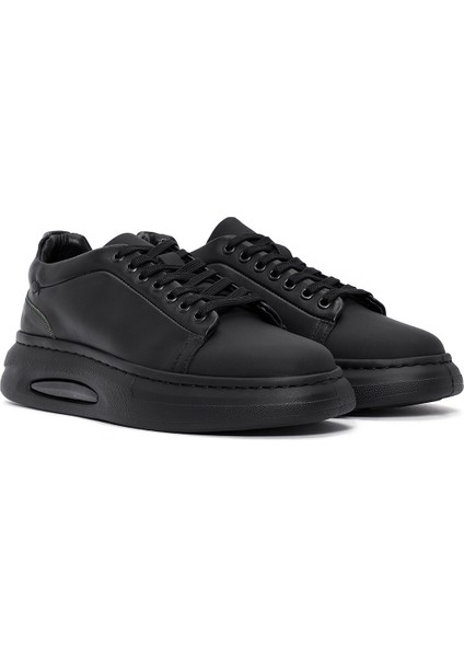 Erkek Siyah Bağcıklı Kalın Tabanlı Deri Sneaker 24WFD611318