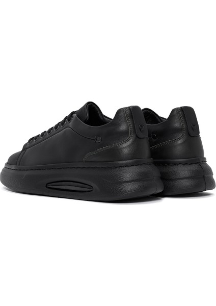 Erkek Siyah Bağcıklı Kalın Tabanlı Deri Sneaker 24WFD611318