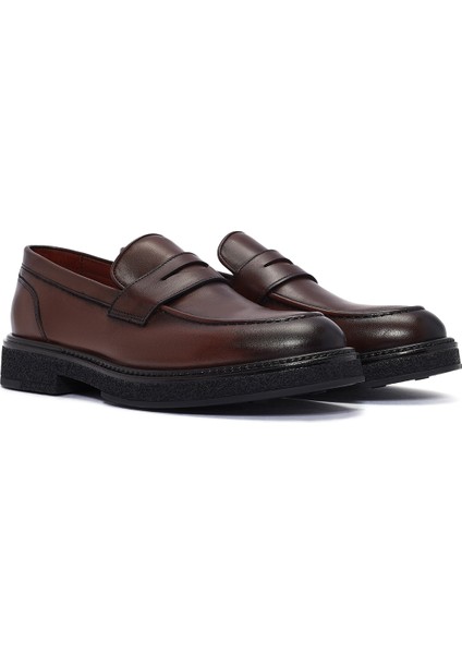 Erkek Kahverengi Deri Casual Loafer 24WFD724318