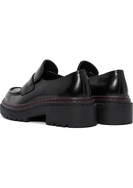 Kadın Siyah Kalın Tabanlı Deri Maskülen Loafer 24WFD142822 indirimleri