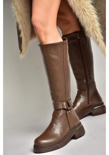 T996663009 Kahverengi Alçak Topuklu Kadın Çizme