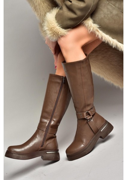 T996663009 Kahverengi Alçak Topuklu Kadın Çizme indirimleri