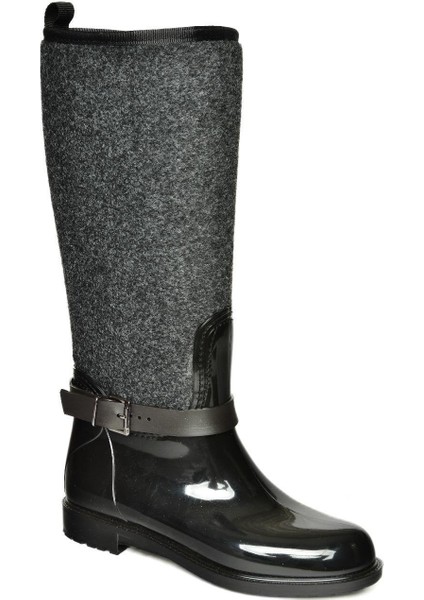 T858725204 Siyah Keçe Kumaş Detaylı Yağmur Çizmesi indirimleri