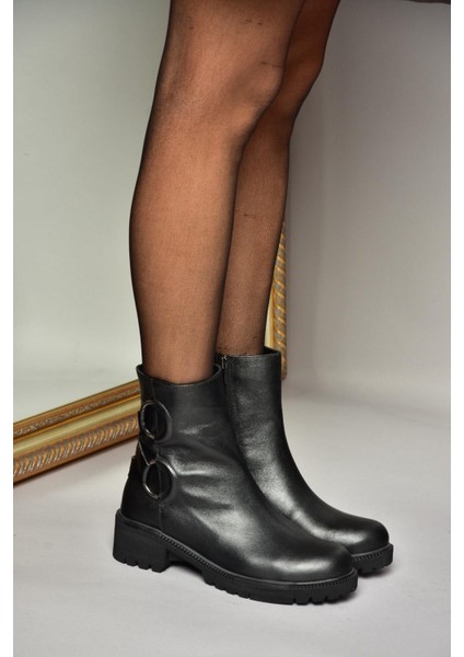 T654047103 Siyah Hakiki Deri Kadın Bot fiyatları