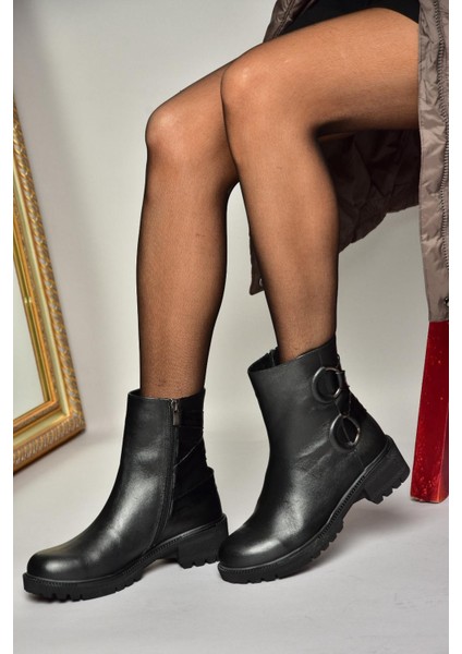 T654047103 Siyah Hakiki Deri Kadın Bot modelleri