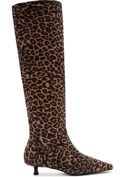 Kadın Kahverengi Ince Kısa Topuklu Süet Deri Çizme 24WFD142410