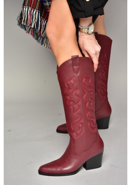 T296815009 Bordo Kovboy Model Kadın Çizme indirimleri