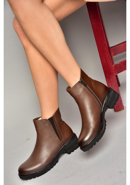 J654011903 Kahverengi Hakiki Deri Kadın Bot