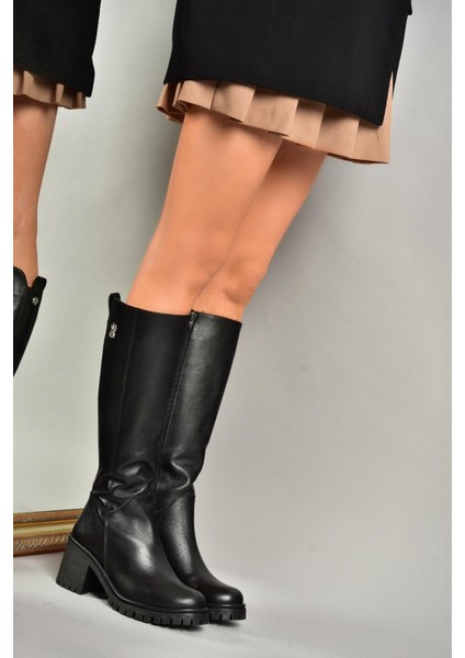 R654034003 Siyah Gerçek Deri Kalın Topuklu Kadın Çizme fiyatları