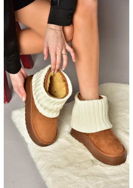 T918548102 Taba/bej Süet Triko Detaylı Kadın Bot