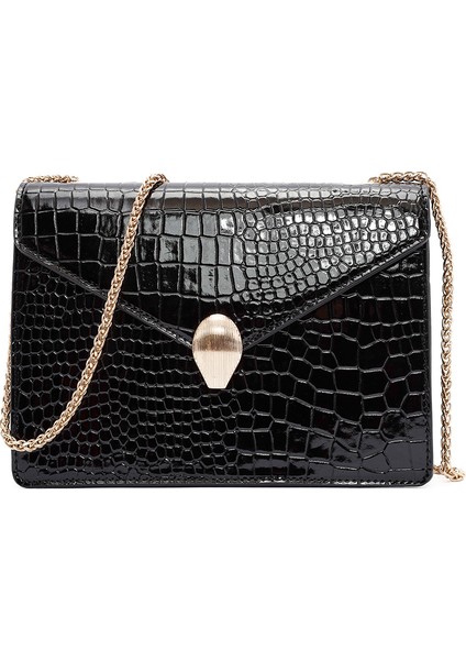 Kadın Siyah Uzun Askılı Kroko Çapraz Çanta 24WBD2886E3
