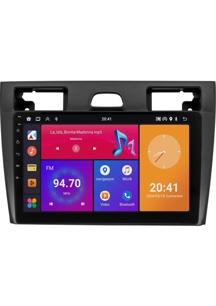 FİESTA-2006-2011 Siyah-9''hd Ekran-android-2gb Ram 32GB-KABLOSUZ Carplay-Wifi-Bt-Fm-Mp3-Mp4 Multimedya-Hd Kamera-Teknikdestekli