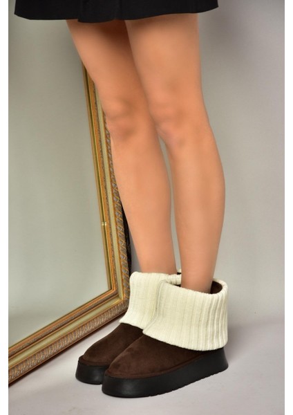 T918548102 Kahverengi/bej Süet Triko Detaylı Kadın Bot fiyatları