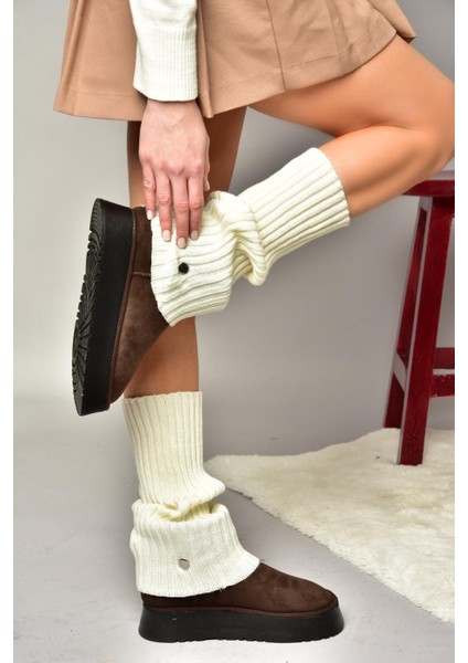 T918548102 Kahverengi/bej Süet Triko Detaylı Kadın Bot modelleri