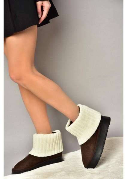 T918548102 Kahverengi/bej Süet Triko Detaylı Kadın Bot fırsatları