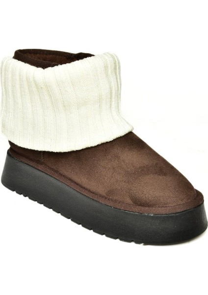 T918548102 Kahverengi/bej Süet Triko Detaylı Kadın Bot indirimleri