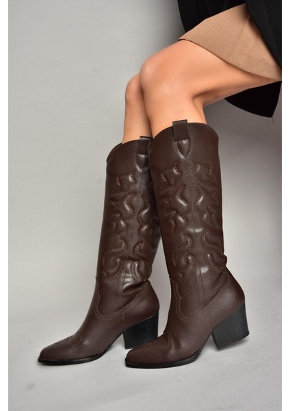 T296815009 Kahverengi Kovboy Model Kadın Çizme modelleri