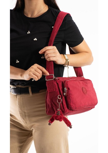 Çapraz Askılı Ultra Hafif Çok Cepli Bayan Omuz Çantası Kırmızı (Model: 571-6O)