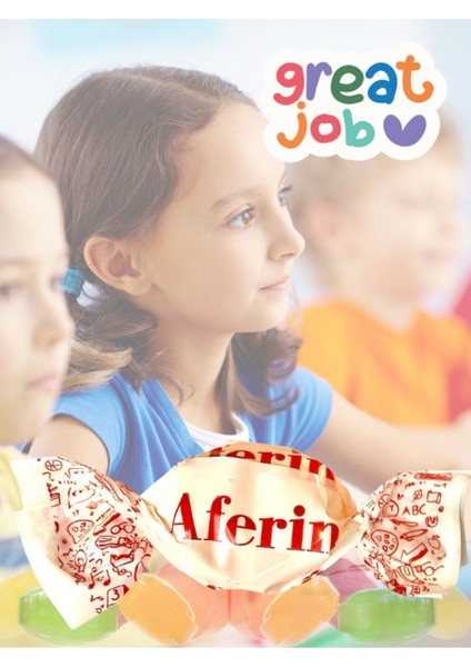 Öğretmenler, Kırtasiyeler Için ''aferin'' Baskılı Meyveli Bonbon Şeker