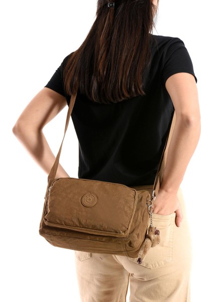 Çapraz Askılı Ultra Hafif Çok Cepli Bayan Omuz Çantası Taba (Model: 571-6O)