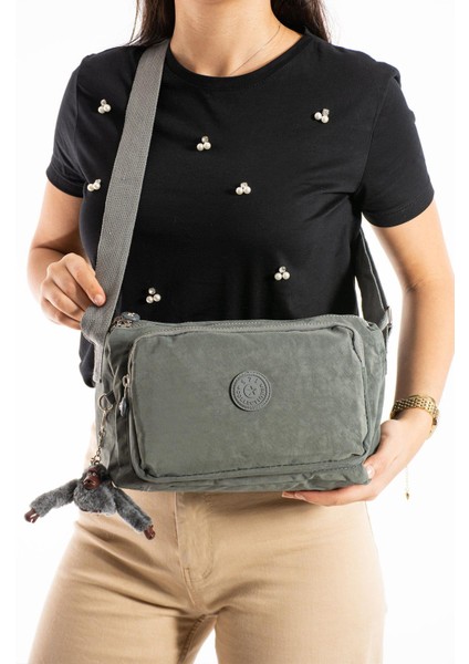 Çapraz Askılı Ultra Hafif Çok Cepli Bayan Omuz Çantası Gri (Model: 571-6O)