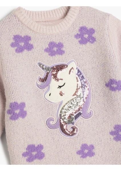 Unicorn Kazak Pullu Payetli Bisiklet Yaka Uzun Kollu modelleri