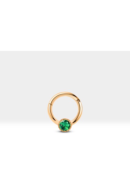 Yuvarlak Yeşil Garnetli Halka Piercing, 10 mm , 1.2 Mm, 14K Sarı-Beyaz-Kırmızı Altın | LC00050G
