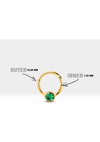 Yuvarlak Yeşil Garnetli Halka Piercing, 10 mm , 1.2 Mm, 14K Sarı-Beyaz-Kırmızı Altın | LC00050G