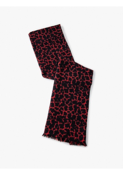 Uzun Atkı Soyut Desenli Ince Püsküllü Yumuşak Dokulu