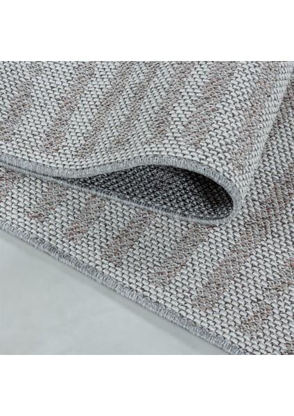 Dış Mekan Balkon Teras Halısı Sisal Hasır Görünümlü Çizgi Karo Desenli Pembe Halı
